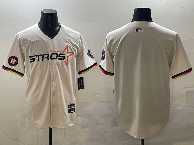 Men Houston Astros Blank Cream Three generations Joint Name 2025 Nike MLB Jersey style 2->houston astros->MLB Jersey